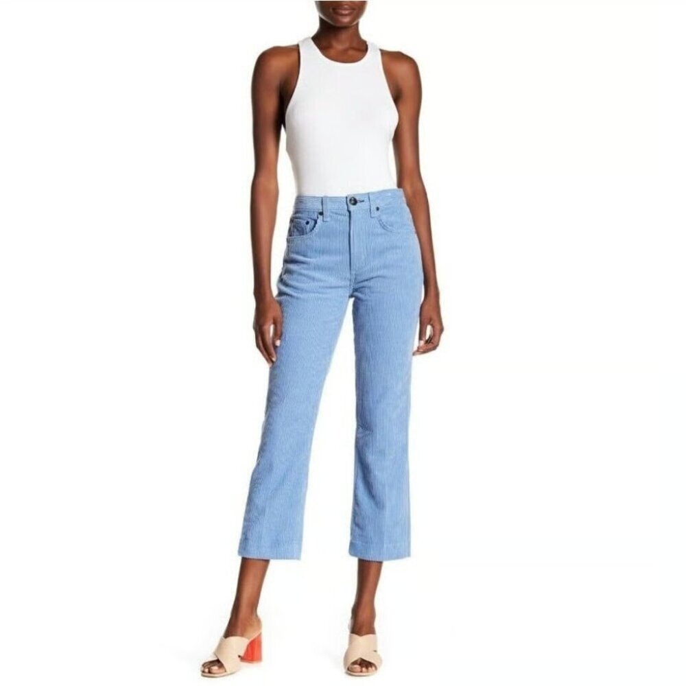 RAG & BONE Riviera Blue Cotton Corduroy Cropped Straight Leg Pants, Size 27